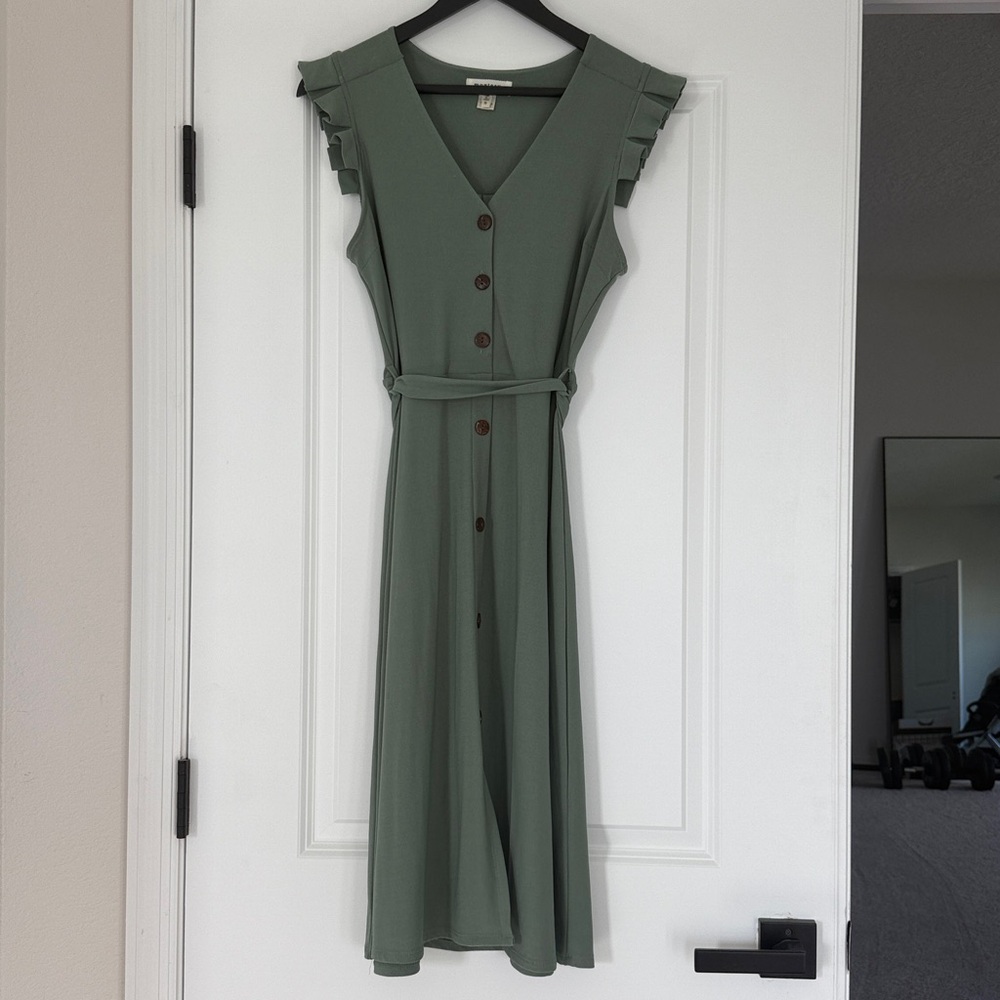 Sleeveless Olive Green Midi Dress